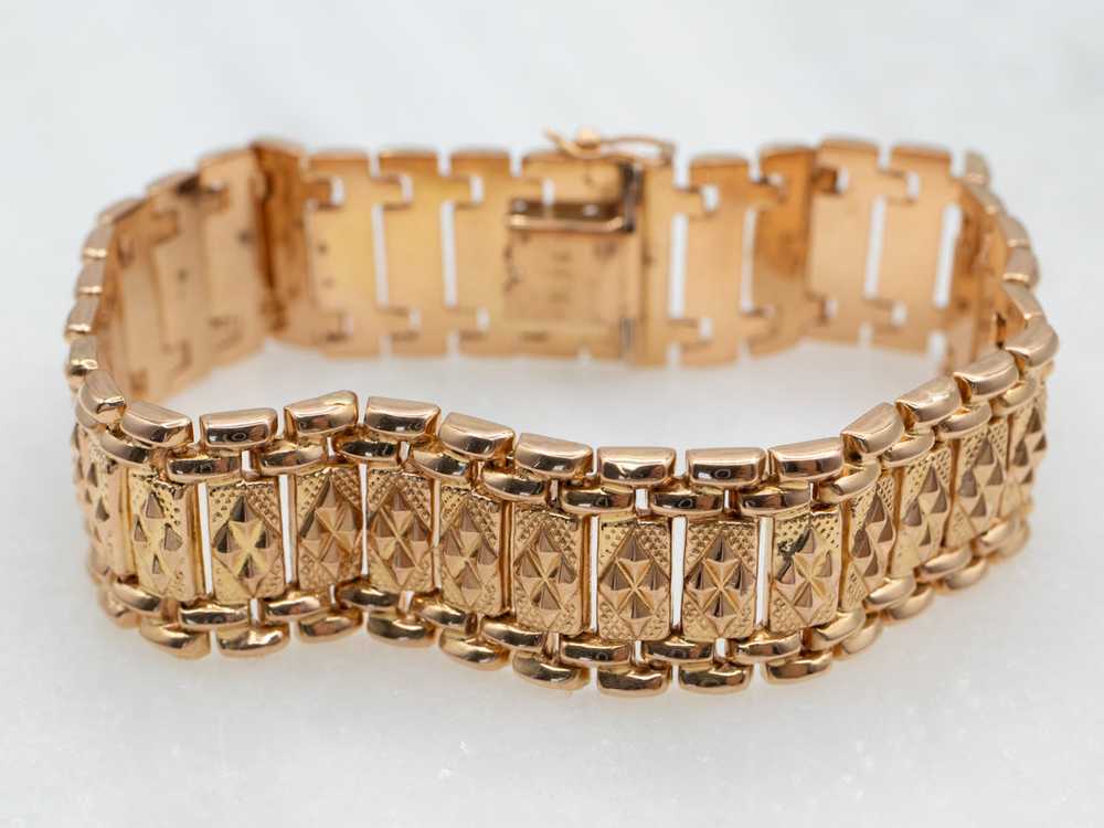 Textured Rose Gold Panel Link Bracelet - image 2