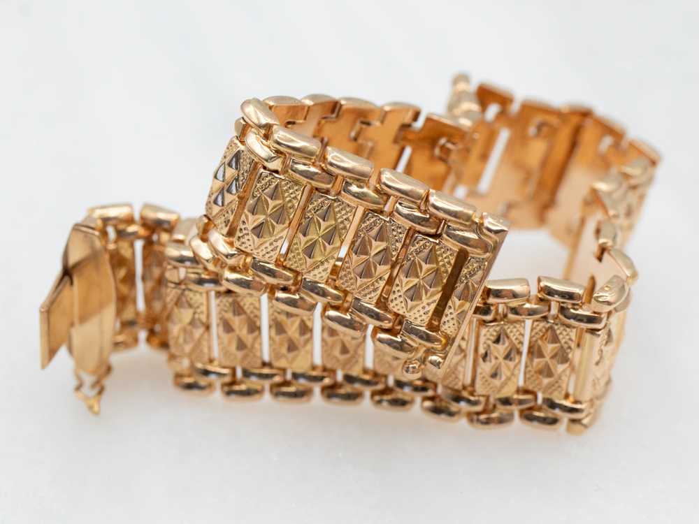 Textured Rose Gold Panel Link Bracelet - image 3