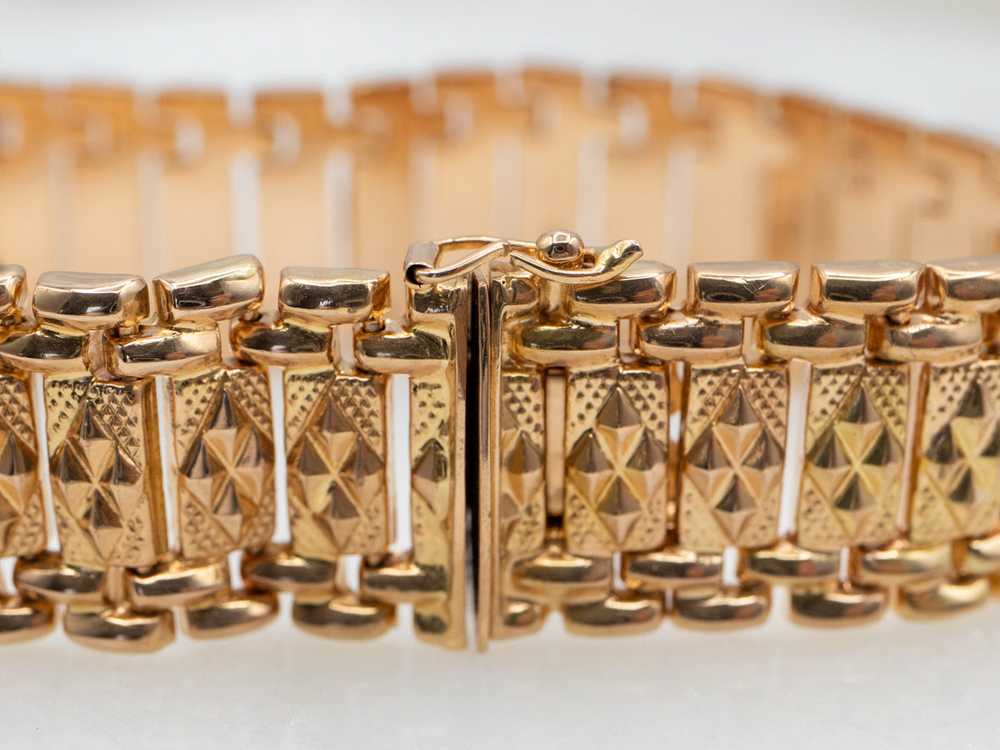 Textured Rose Gold Panel Link Bracelet - image 4