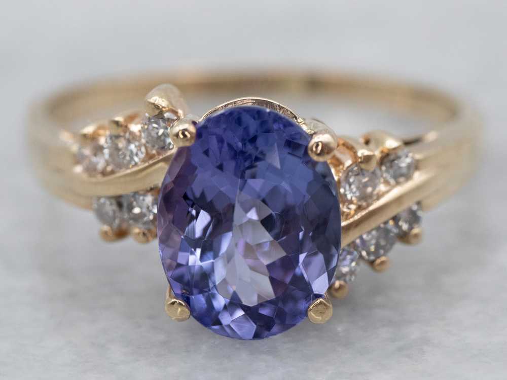 14K Yellow Gold Tanzanite Oval and Diamond Accent… - image 1