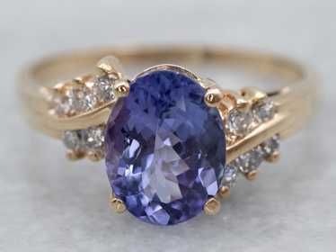 14K Yellow Gold Tanzanite Oval and Diamond Accent… - image 1