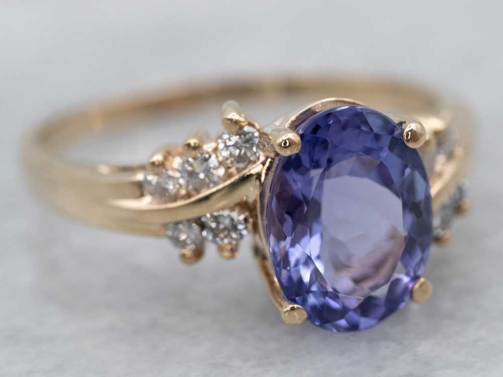 14K Yellow Gold Tanzanite Oval and Diamond Accent… - image 2