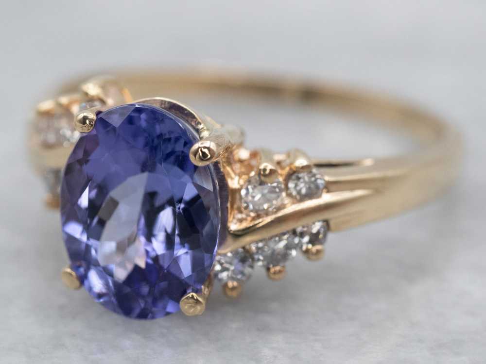 14K Yellow Gold Tanzanite Oval and Diamond Accent… - image 3