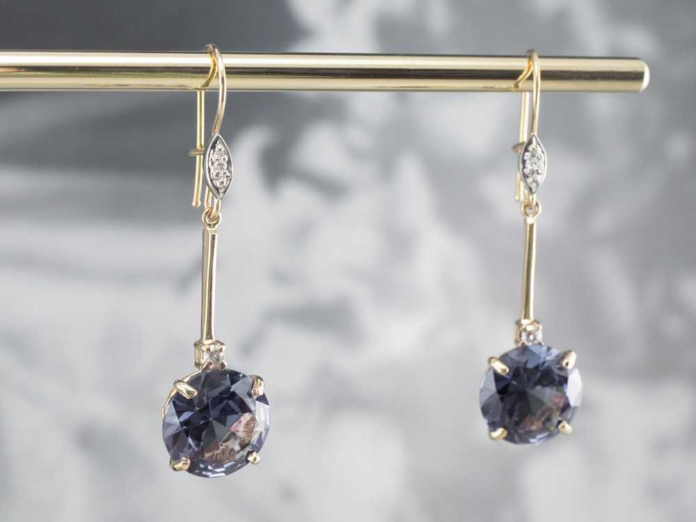 Synthetic Alexandrite Diamond Gold Drop Earrings - image 10