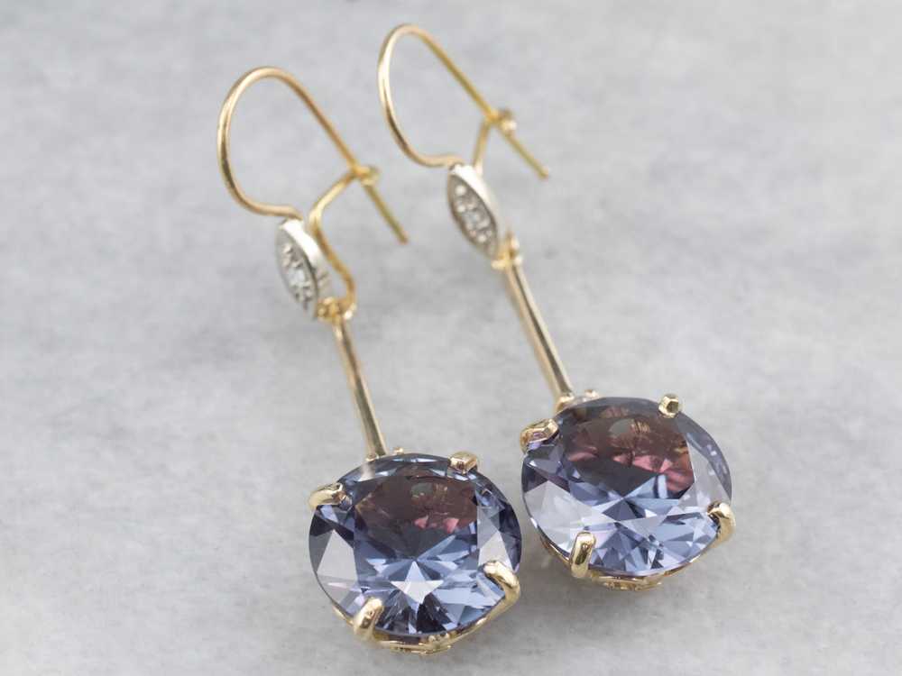 Synthetic Alexandrite Diamond Gold Drop Earrings - image 1