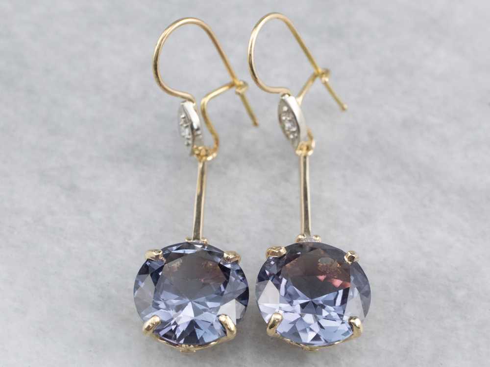 Synthetic Alexandrite Diamond Gold Drop Earrings - image 2