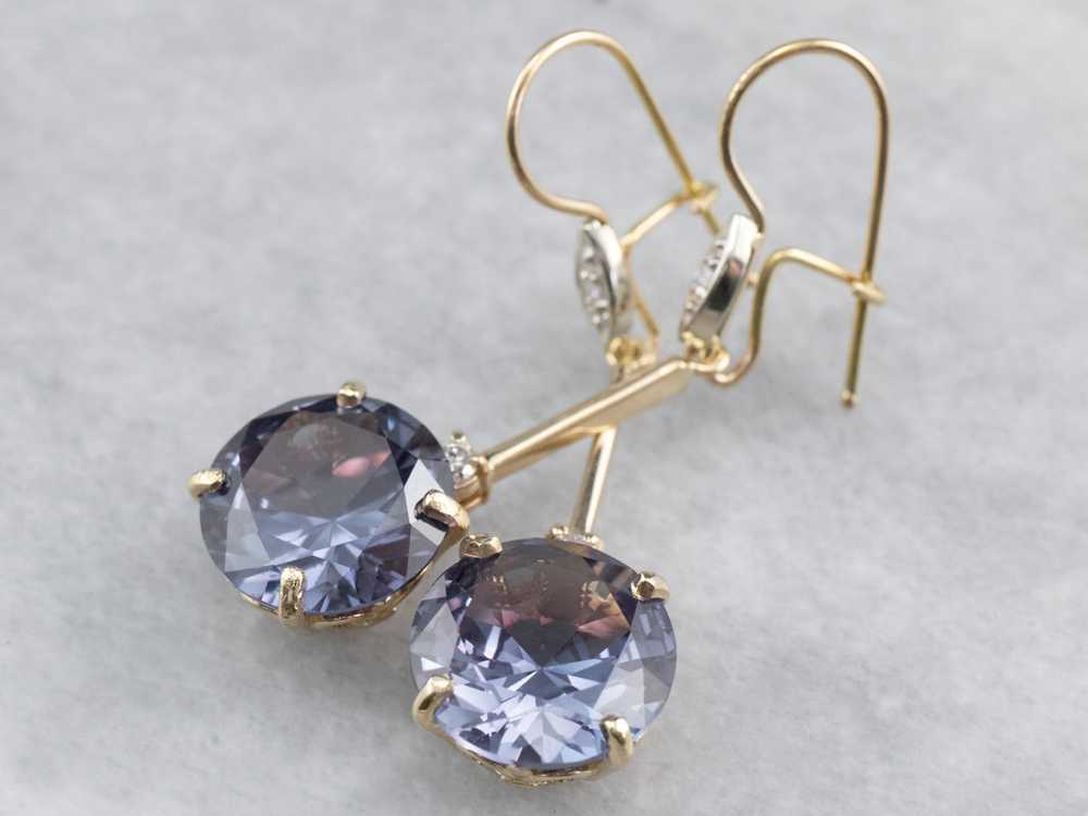 Synthetic Alexandrite Diamond Gold Drop Earrings - image 3