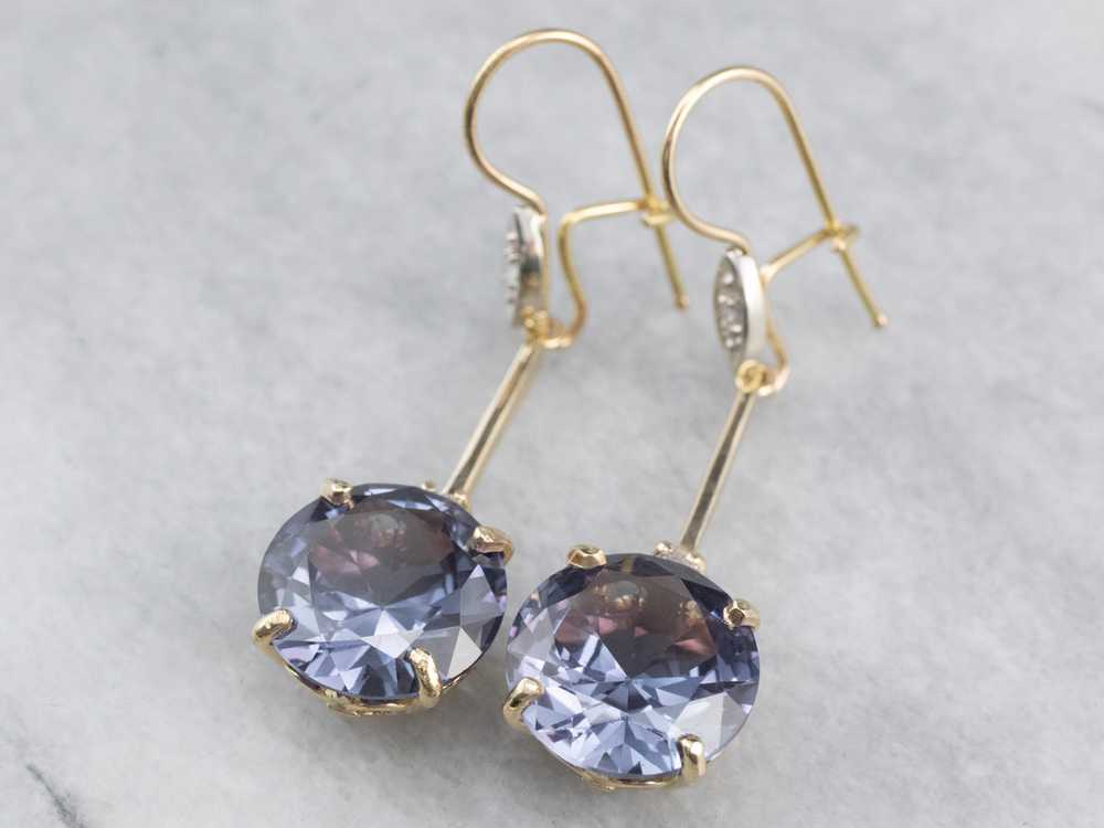 Synthetic Alexandrite Diamond Gold Drop Earrings - image 4