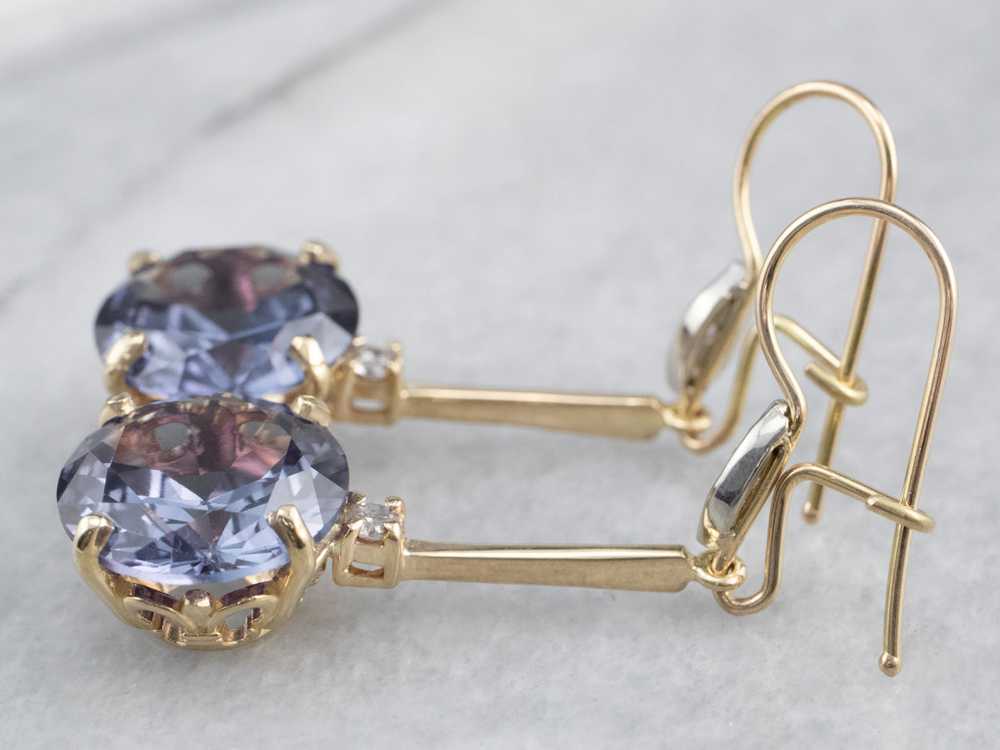 Synthetic Alexandrite Diamond Gold Drop Earrings - image 5