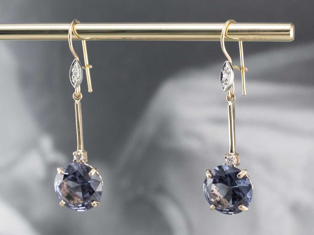 Synthetic Alexandrite Diamond Gold Drop Earrings - image 9