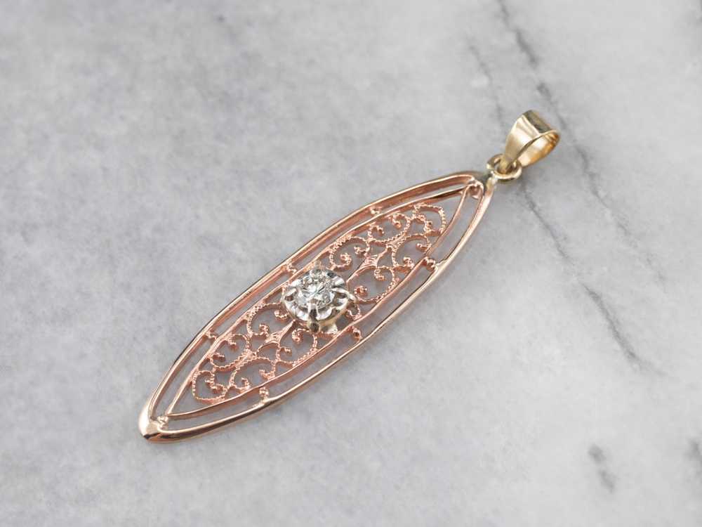 Diamond Tri Color Gold Filigree Pendant - image 1