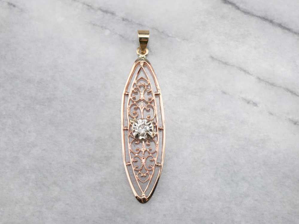 Diamond Tri Color Gold Filigree Pendant - image 2