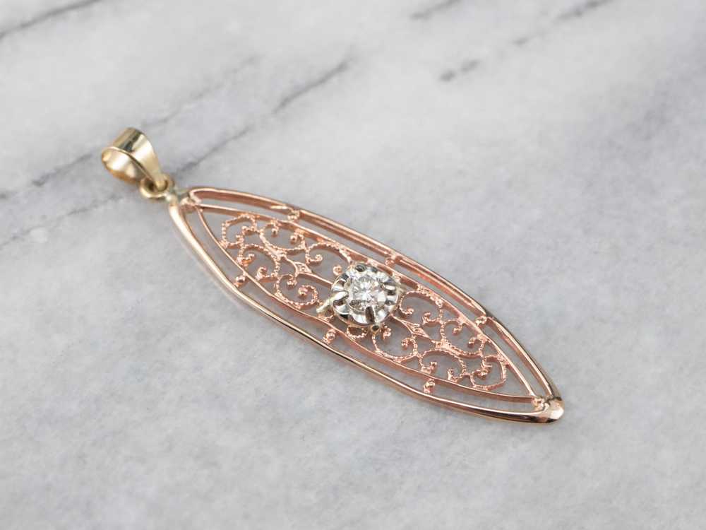 Diamond Tri Color Gold Filigree Pendant - image 3