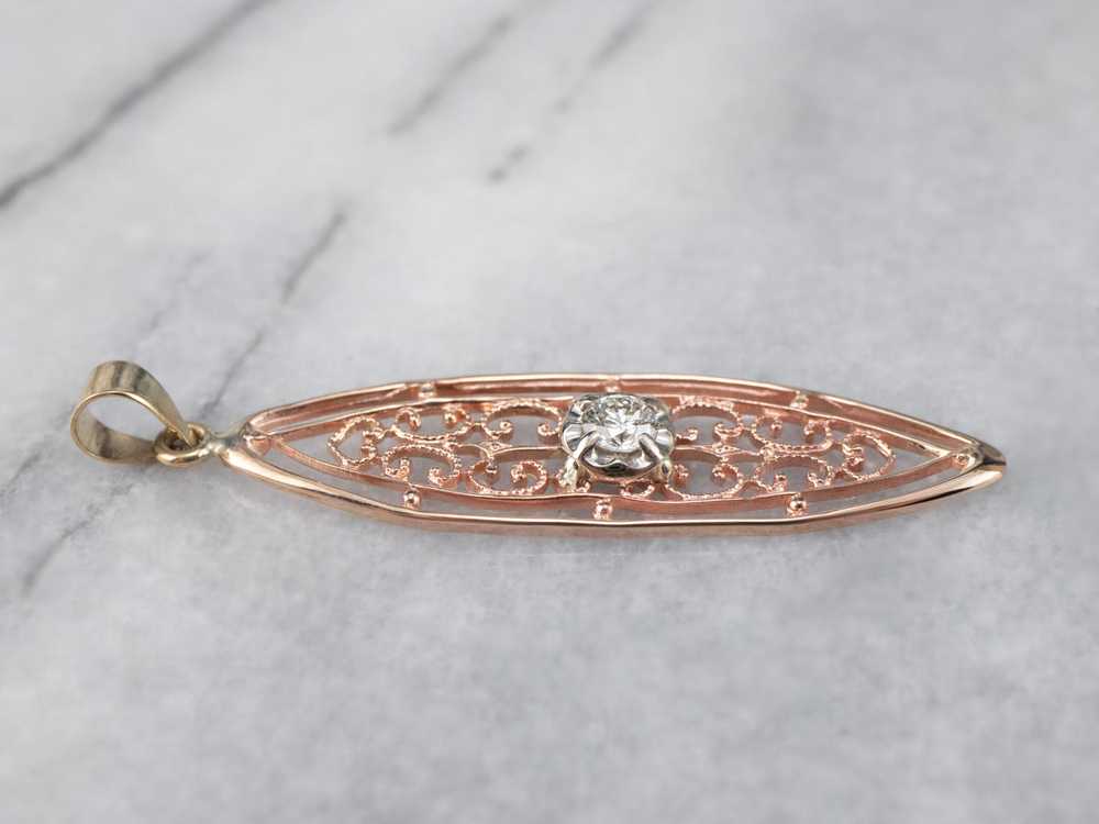 Diamond Tri Color Gold Filigree Pendant - image 4