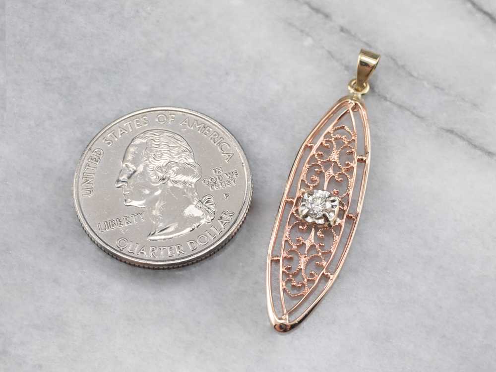 Diamond Tri Color Gold Filigree Pendant - image 5