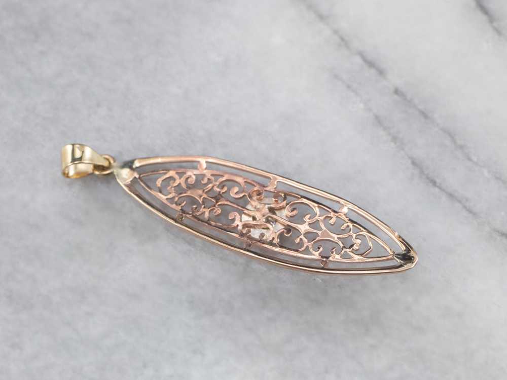 Diamond Tri Color Gold Filigree Pendant - image 6