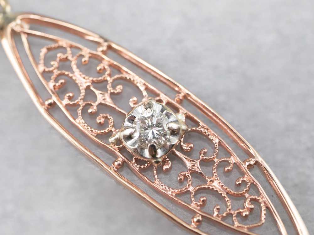 Diamond Tri Color Gold Filigree Pendant - image 7