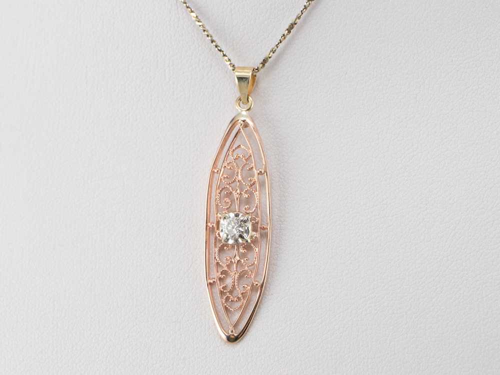 Diamond Tri Color Gold Filigree Pendant - image 8