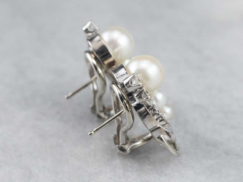 Retro Era Pearl and Diamond Stud Earrings - image 5