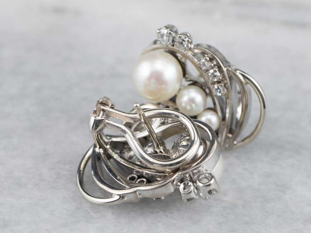 Retro Era Pearl and Diamond Stud Earrings - image 6