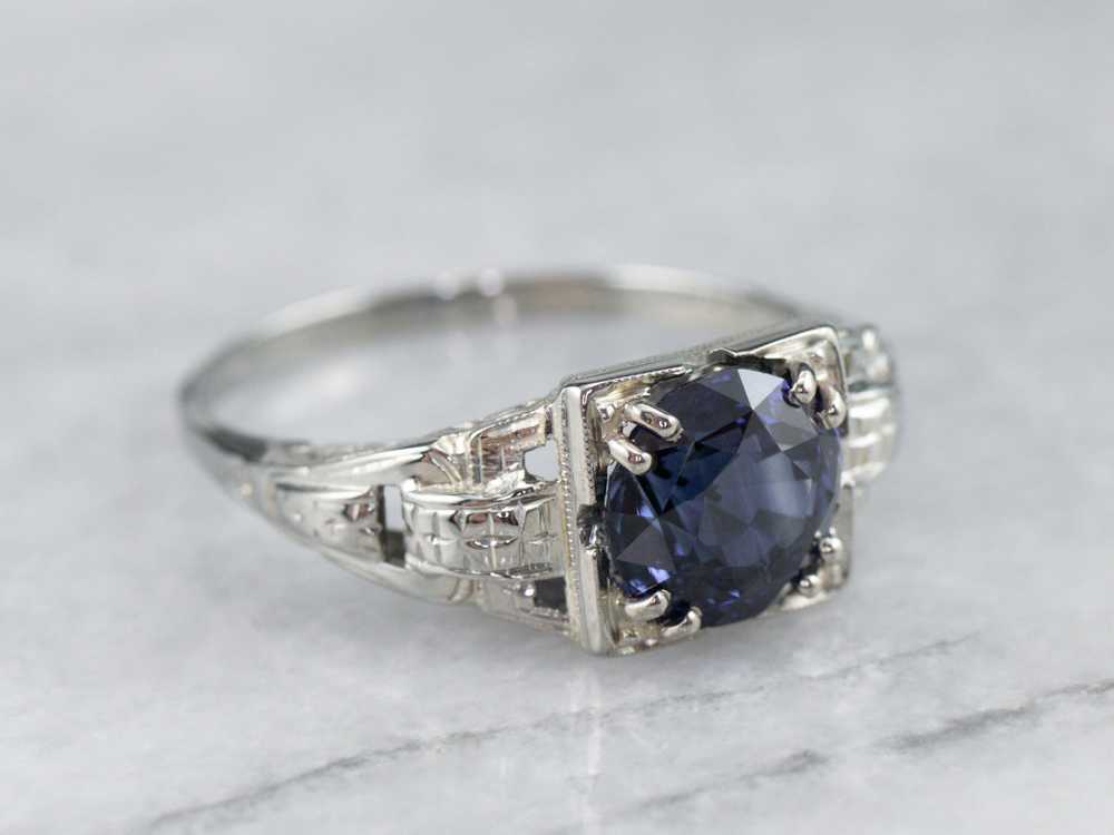 Late Art Deco Sapphire 18K Gold Ring - image 2