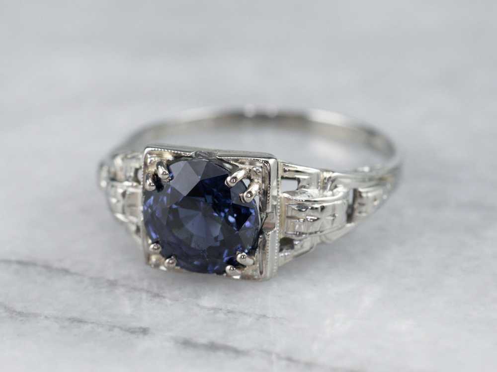 Late Art Deco Sapphire 18K Gold Ring - image 3