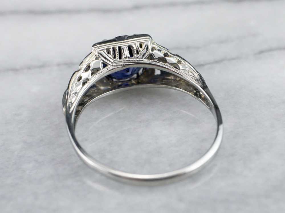 Late Art Deco Sapphire 18K Gold Ring - image 4