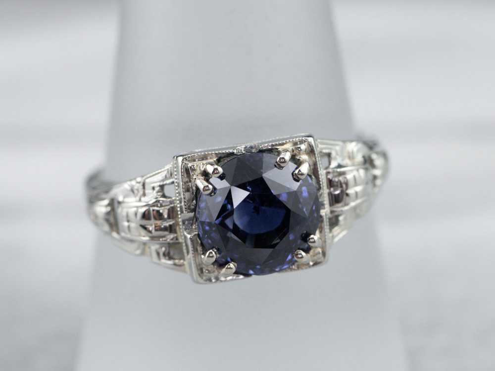 Late Art Deco Sapphire 18K Gold Ring - image 6