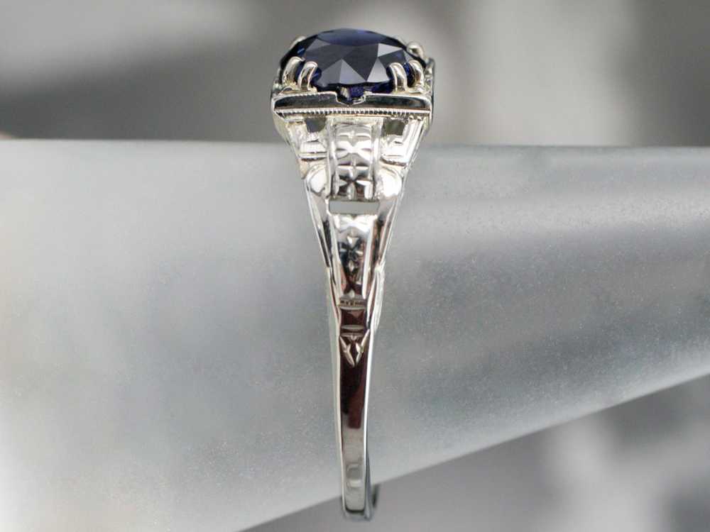 Late Art Deco Sapphire 18K Gold Ring - image 8