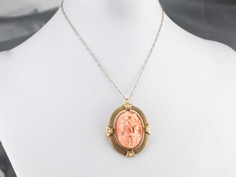 Antique Pink Coral Cameo Pin or Pendant - image 10