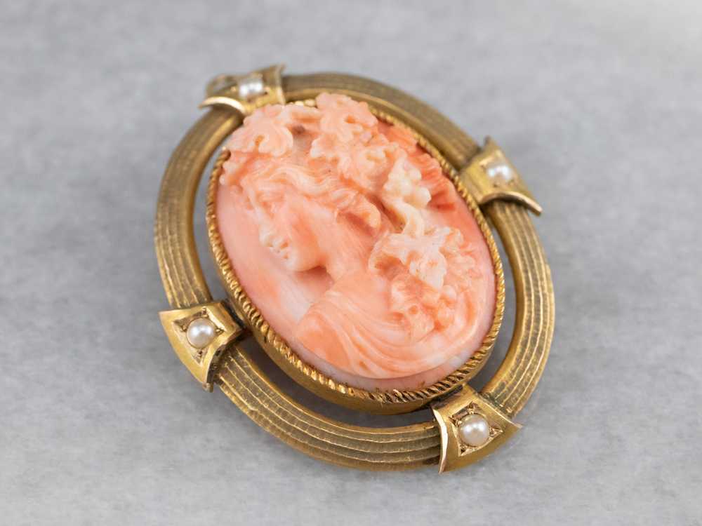 Antique Pink Coral Cameo Pin or Pendant - image 1