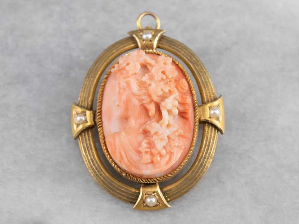 Antique Pink Coral Cameo Pin or Pendant - image 2