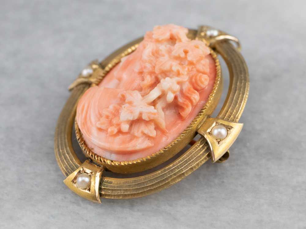 Antique Pink Coral Cameo Pin or Pendant - image 3