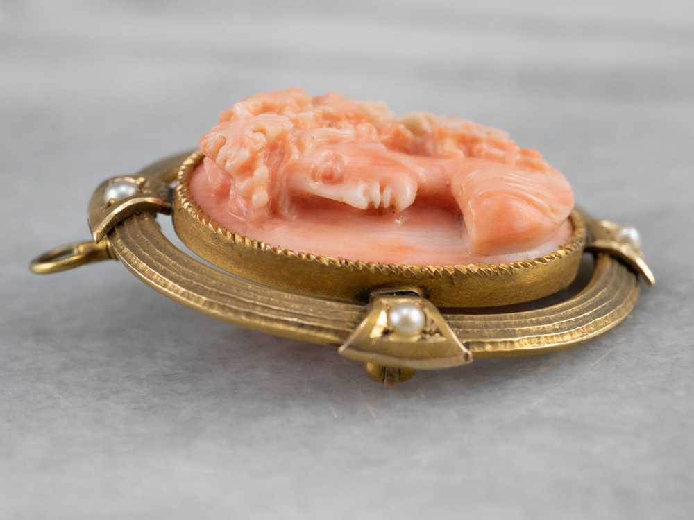 Antique Pink Coral Cameo Pin or Pendant - image 4