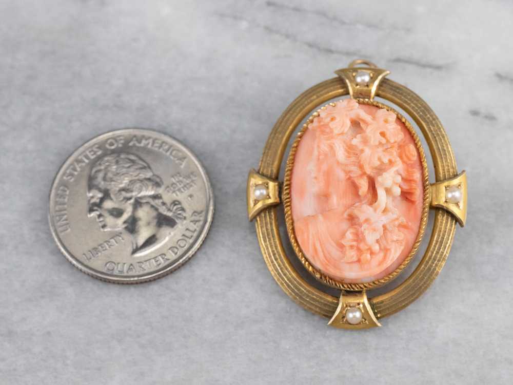 Antique Pink Coral Cameo Pin or Pendant - image 5