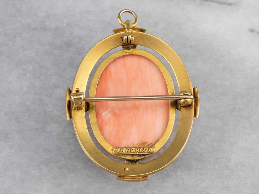 Antique Pink Coral Cameo Pin or Pendant - image 6