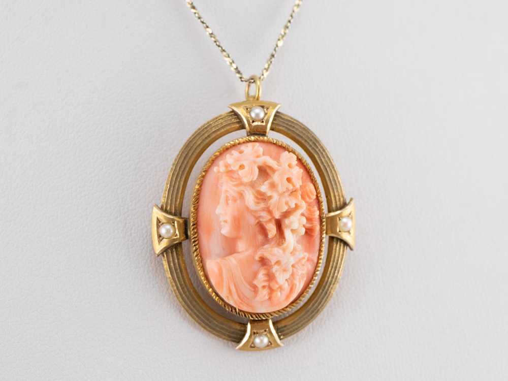 Antique Pink Coral Cameo Pin or Pendant - image 8