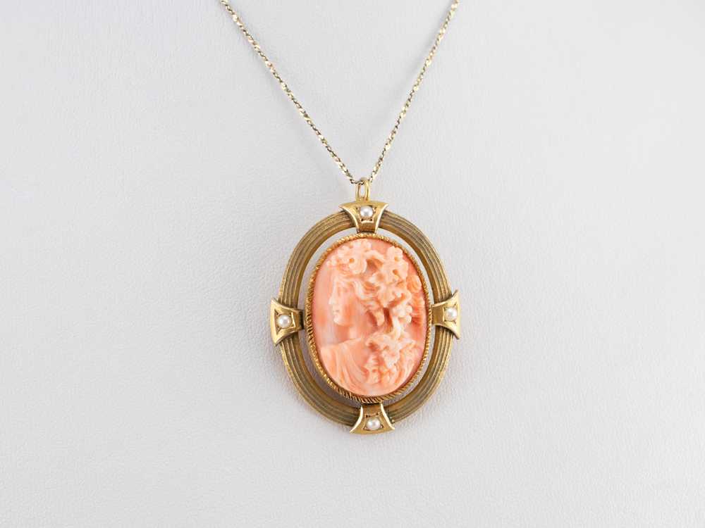 Antique Pink Coral Cameo Pin or Pendant - image 9