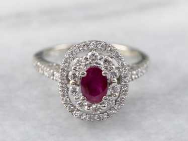 Ruby Double Diamond Halo Ring - image 1