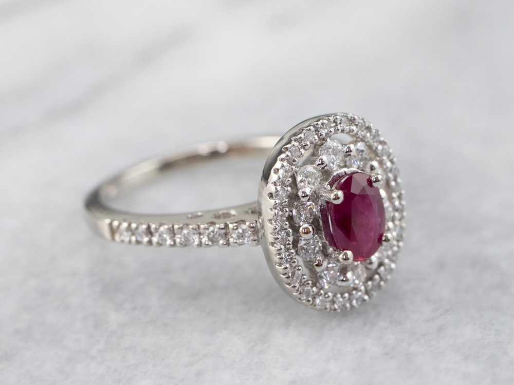 Ruby Double Diamond Halo Ring - image 2