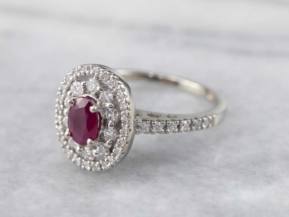 Ruby Double Diamond Halo Ring - image 3