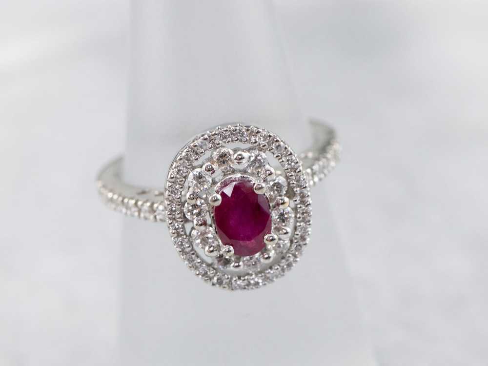 Ruby Double Diamond Halo Ring - image 7