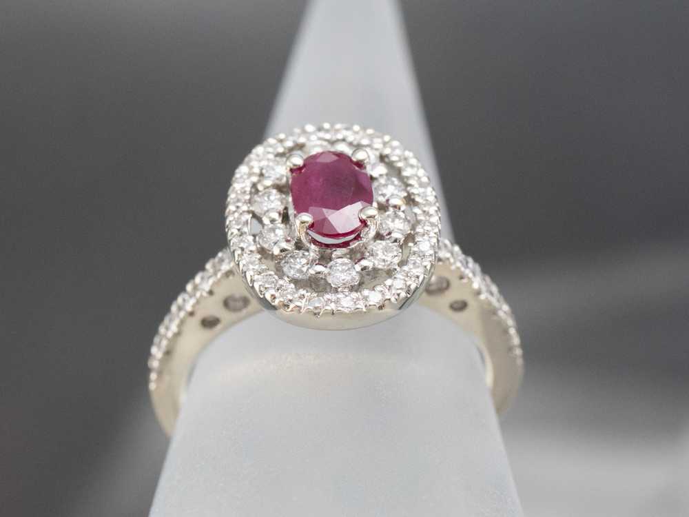 Ruby Double Diamond Halo Ring - image 8