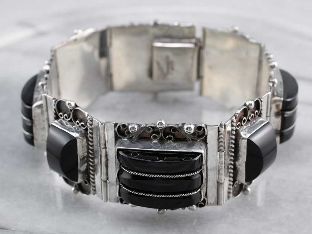 Taxco Mexican Sterling Silver Black Onyx Bracelet - image 2