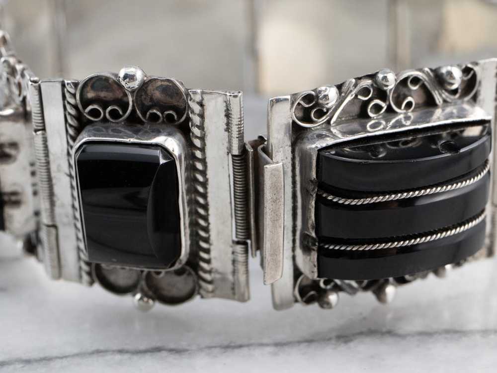 Taxco Mexican Sterling Silver Black Onyx Bracelet - image 4