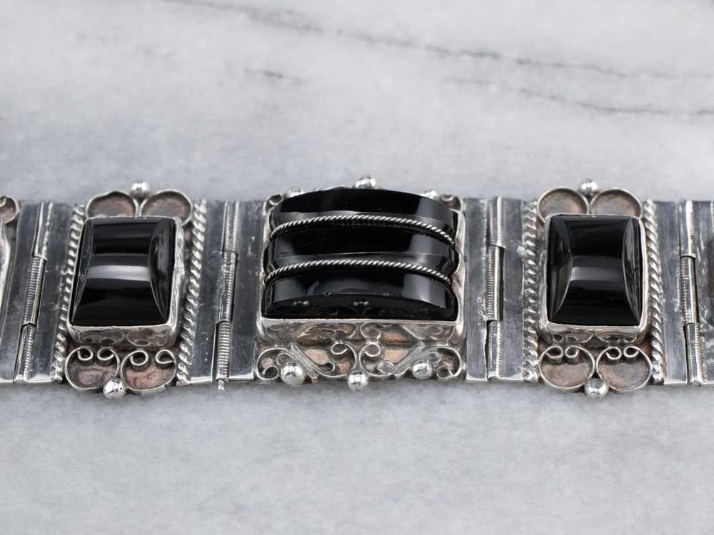 Taxco Mexican Sterling Silver Black Onyx Bracelet - image 6