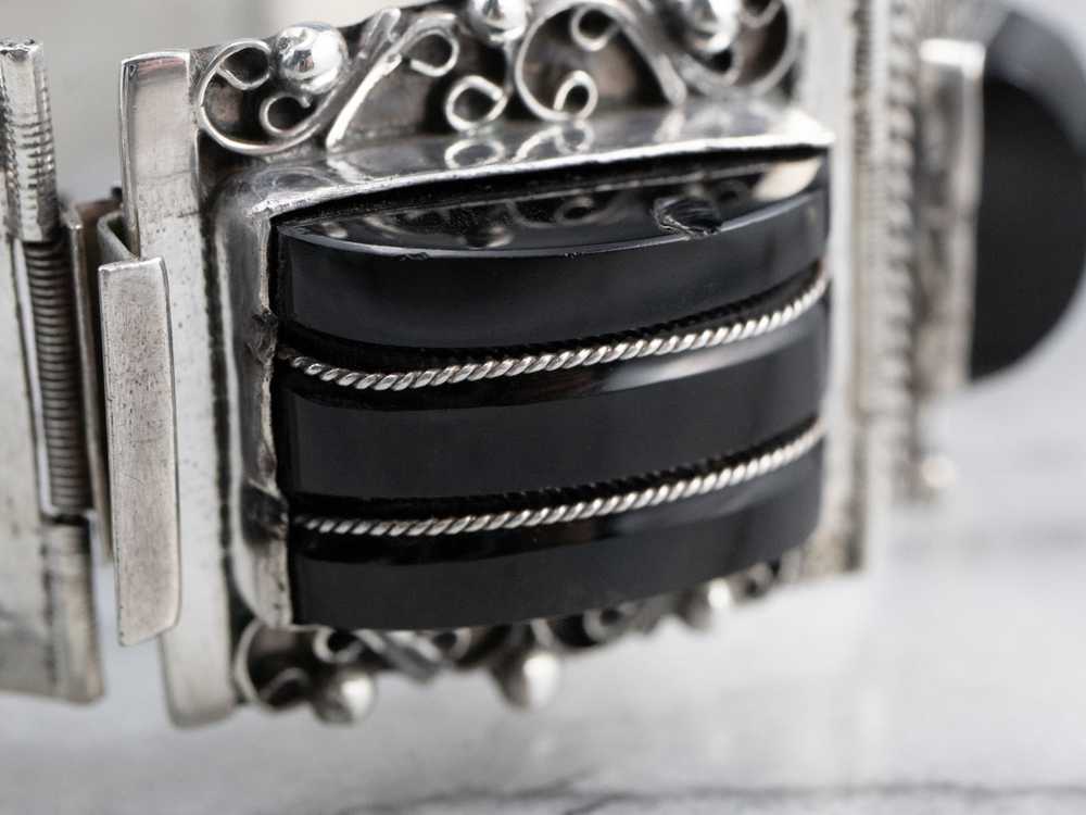 Taxco Mexican Sterling Silver Black Onyx Bracelet - image 8