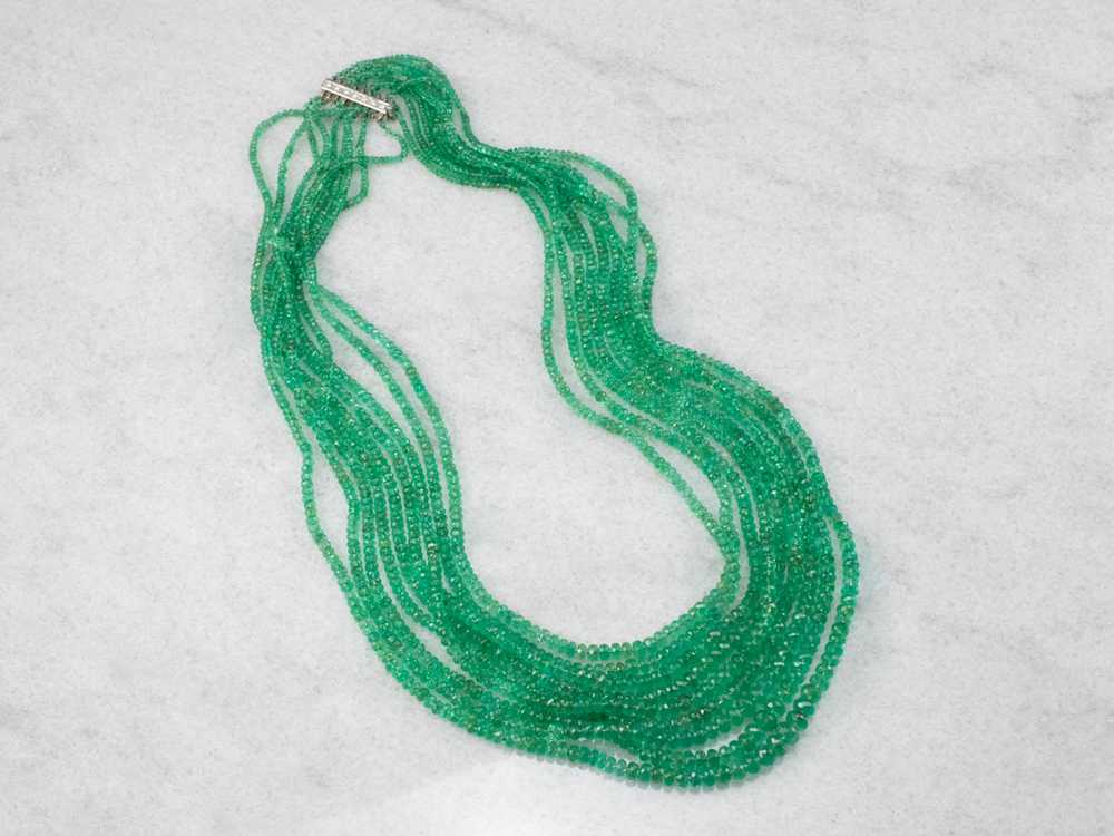 High Quality Beaded Emerald Necklace with Platinu… - image 1