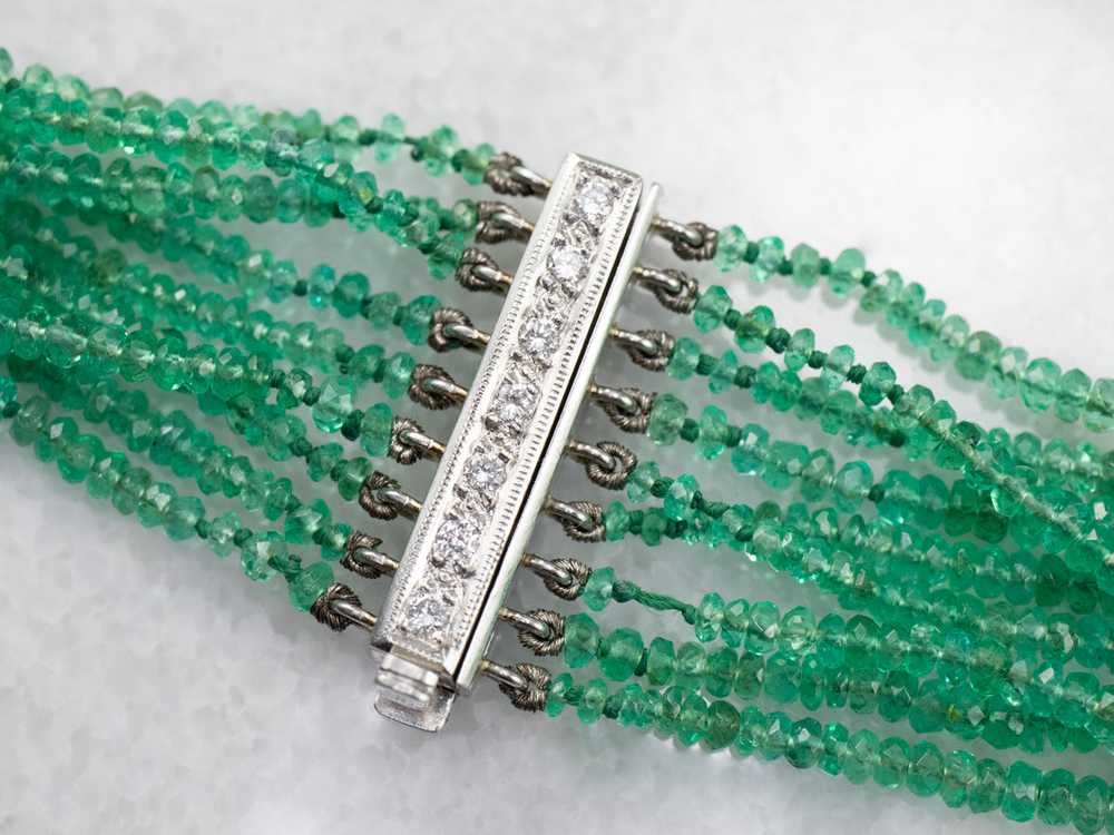 High Quality Beaded Emerald Necklace with Platinu… - image 5