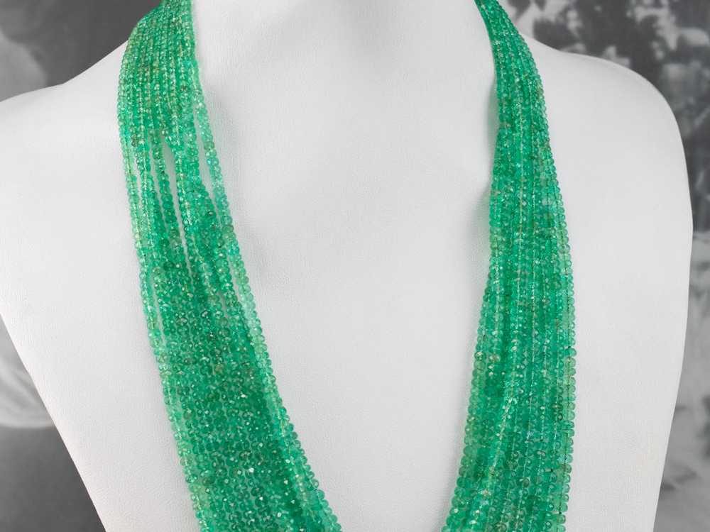 High Quality Beaded Emerald Necklace with Platinu… - image 8